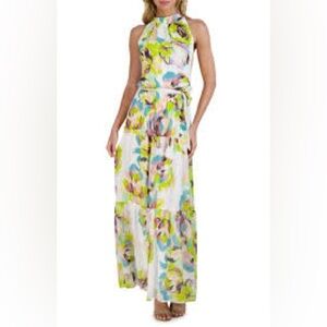 Julia Jordan Tie Waist Tiered Floral Maxi Dress Lined Elegant size 2